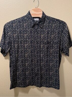 Men’s XL Vintage Natural Issue Brown Black Silky Touch 100% Rayon Hawaiian Shirt